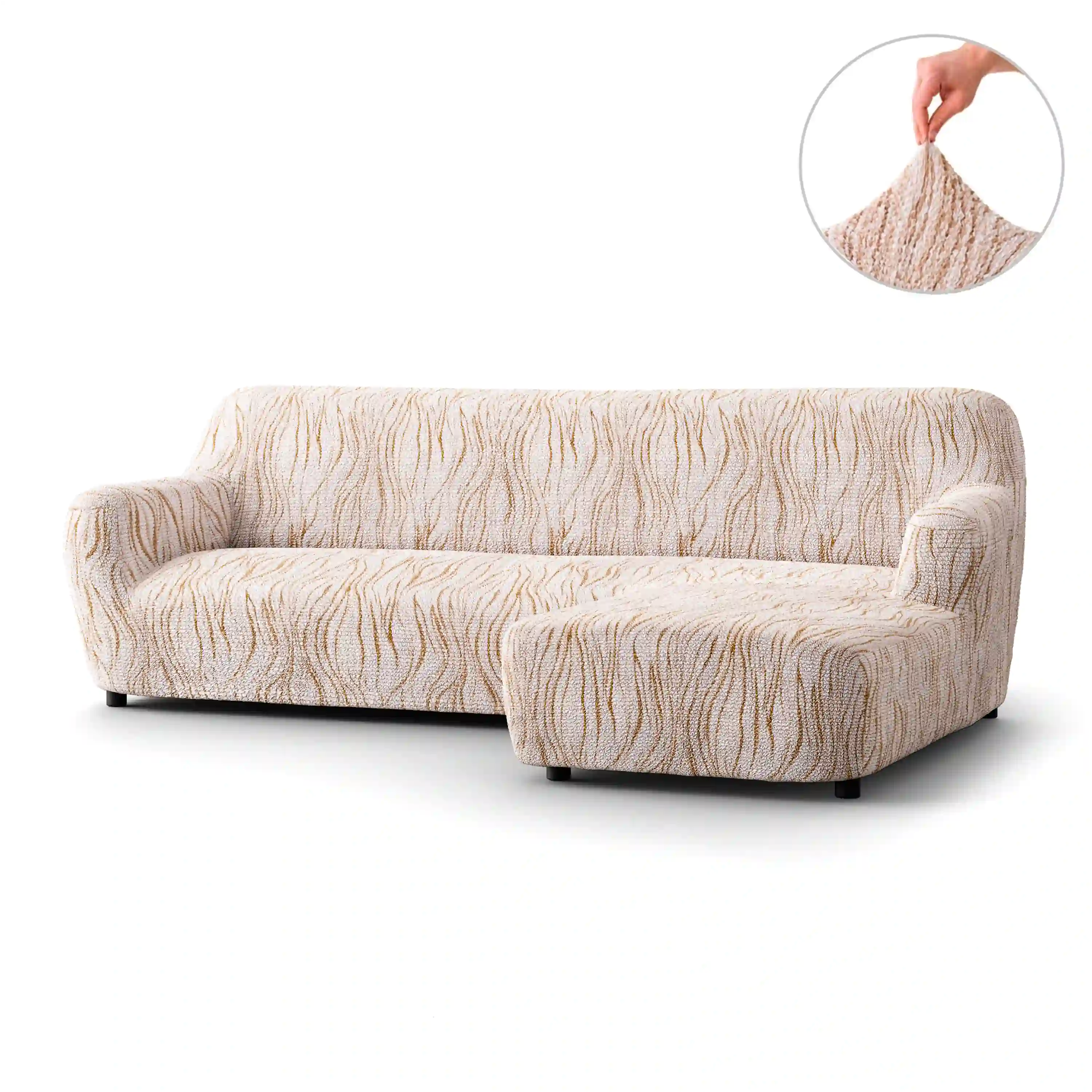 L-Shaped Sofa Cover (Right Chaise) - Universo Beige, Microfibra Printed Collection